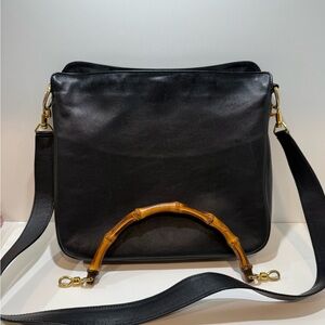 Gucci Black Leather Crossbody Bag with Bamboo Handle